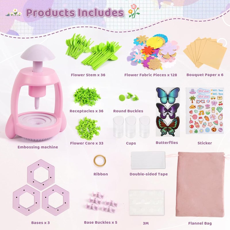 Bsgifts Fabric Flower Making Toys, DIY Flower Press Kits for Kids Ages 3-12, Creative Educational Activity Arts & Crafts Toys, Ideal Christmas Birthday Gifts for Girls - Image 4
